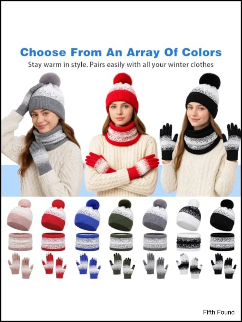 Women's Winter Beanie Neck Gaiter Touchscreen Gloves Set Fleece Lined Knitted